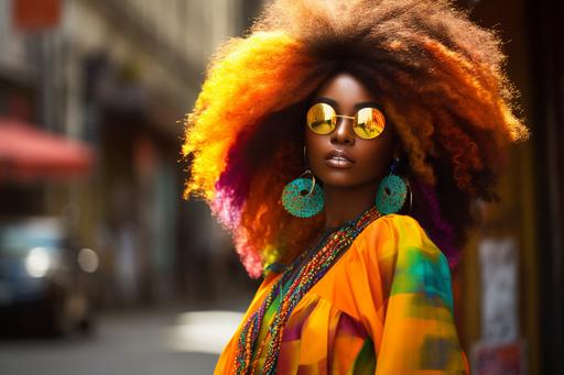 Fashion Afro-Cuban | By Johimja | ::0 A model in vibrant, colorful Afro-Cuban inspired fashion::8, bold, vibrant, energetic, lively, fashion.::7 Professional photography.::8 Shot with a Sony Alpha a7R IV, Sony FE 24-70mm f/2.8 GM lens, 1/320 s, f/5.6. Hard light, sharp shadows, artificial light, bright color palette, high contrast. 8K, True-color. Vogue, Elle, Harper's Bazaar. --stylize 300 --ar 3:2 --v 5