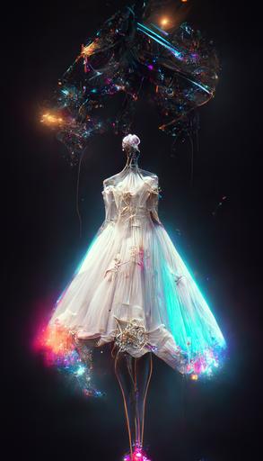 Fashion,Idol Costume,butterfly Short wedding dress and high-heeled shoes,Plastic,silk,Machine body,cyberpunk, Starry stage , anime style,long legs, galaxy,star stage,octane render,hyper realistic, 4k,Insanely detailed, --ar 9:16
