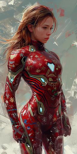 Fem - ironman wearing a tight fitting ugly sweater bodysuit --ar 4:8 --v 6.0