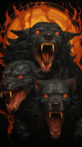 Fierce Demonic Cerberus, Gond Painting, Intense Hyperrealism --ar 9:16 --c 11 --s 333