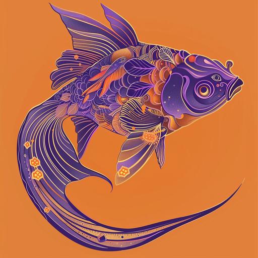 Fish sign astrologic. With background violet and orange colors.