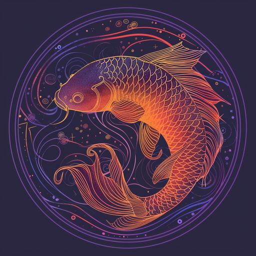 Fish sign astrologic. With background violet and orange colors.