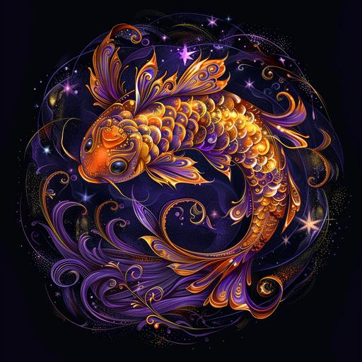 Fish sign astrologic. With violet and orange colors.