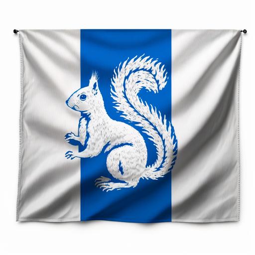 Flag for the secular realm of Attestat, squirrel symbol, capital Alexander Damm, blue, white