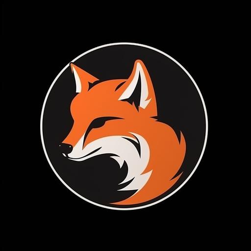 Flat round minimalistic logo, fox, painted in black and orange, on a black background --v 5.0