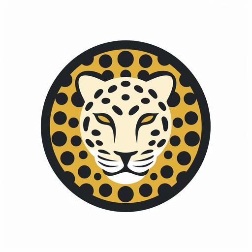 Flat vector, award winning, graphic logo of circle with a sunflower emblem, leopard pattern inside, simple minimal, by Rob Janoff --no realistic photo detail shading with a banner saying 