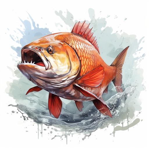 Flat vector illustrations, many big carp 20 kg vibration vectors, water color, big carp 20 kg vibrations with different decorations, white background --s 250