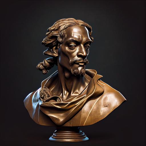 Snoop Dogg ::3 bronze head antique sculpture ornament engraved extremely detailed covered in patine patina ::2 --no glasses sideways framing skull --seed 146 --q 2 --v 4 --upbeta