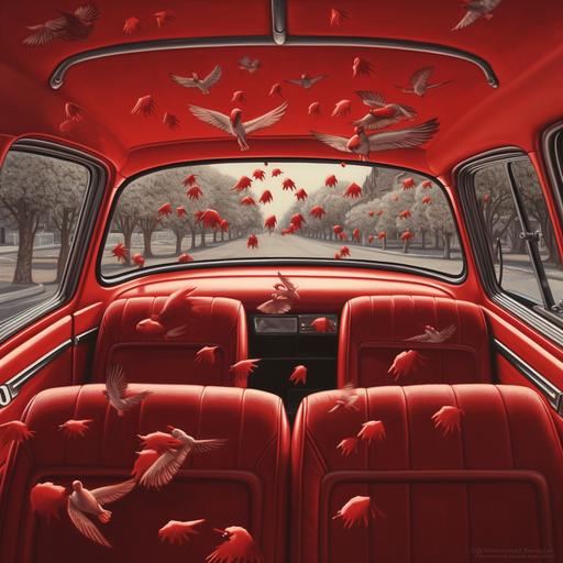 Flies back seat of the Red Sedan Car