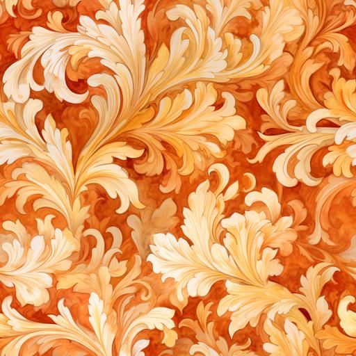 Florentine scagliola pattern, watercolor 🦋 🔥 burnt orange and embossed gold highlights --tile