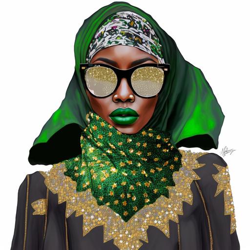 Mojito (モヒイト, Mohiito) wearing al-amira with sequins --c 25 --v 4