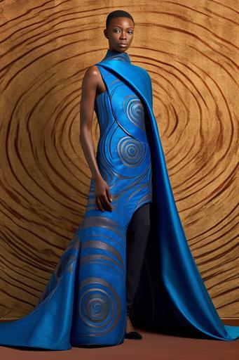 haute couture cambaya gown shaped like a Klein bottle worn by Chinese Kenyan Greek male model, on non-orientable shapes themed background --ar 2:3