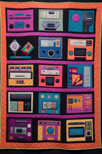 retro boombox 1980’s quilt --ar 2:3