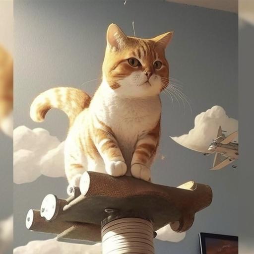 take this cat and put him on a toy airplane, put an anime style background and put 