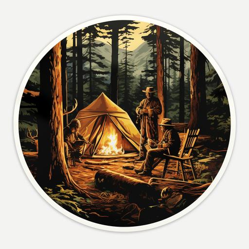 Frederic Remington style deer hunting camp, sticker
