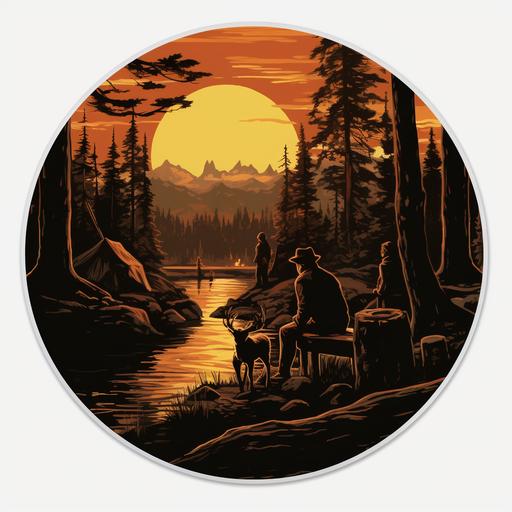 Frederic Remington style deer hunting camp, sticker