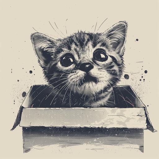 Free vector hand drawn CAT of a cat's head coming out of a gift box --v 6.0 --style raw --s 250