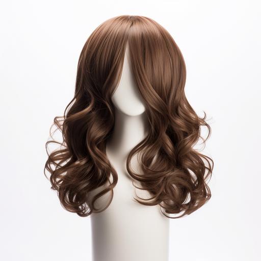 Front shot of an Isolated brown wig, with natural hair in a white background, hyperrealistic, uhd, 32k, ar‑‑16:9