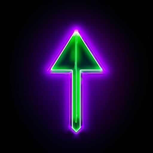 Frosted glass arrow icon, neon green, bright purple, plain background, one side arrow --v 5.1