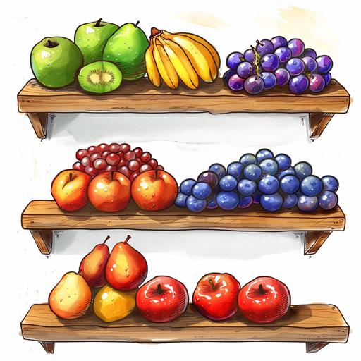 Fruit shelf, horizontal, six positions, overlooking, no Fruit, anime, cartoon. --v 6.0