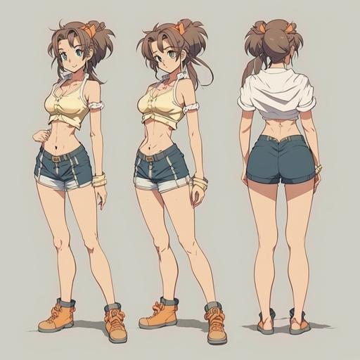 Full Body Anime Girl, Hot Body, Big Thighs, Tiny Waist, Wearing Very Short Jean Shorts