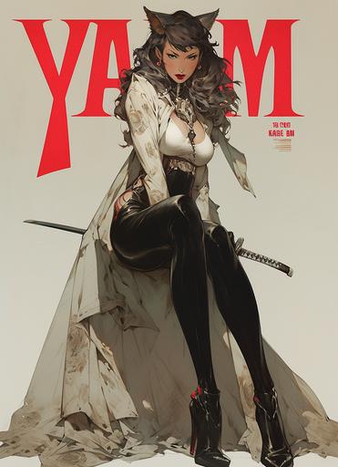 Full body pin up illustration of Lynx Maze, sullen fashionista actress partying in a dark carnival, evil, scowl, angry, mean, sinister femme fatale, lace, leather, whips, whiplash curves, Dynamic pose, on the cover of a 1990s Japanese Super Famicom poster by Hajime Sorayama and Gil Elvgren oil painting --style expressive --ar 8:11 --niji 5 --s 1000 --chaos 10