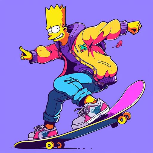 Full body shot, Simpsons Bart Profile picture, wearing a jacket, doing a trick on a skateboard, 8k Ultra HD --niji 5