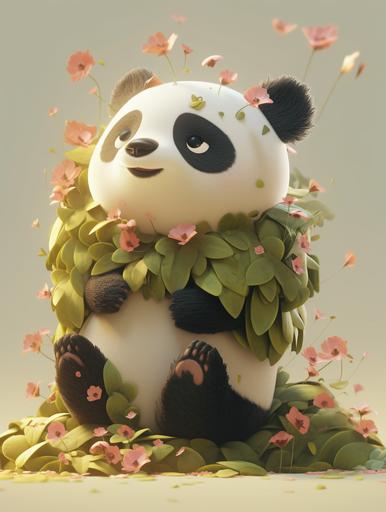 Furry cartoon, panda blind box character, standing in the sea of leaves, flowers flying in the air, sunshine, green tea, gradient color matching, super rich details, very realistic felt style, very obvious wool texture, light and clean transparent background, Blender simulates hair style, c4d Simulated hair style, OC renderer 8k --ar 3:4 --s 100 --niji 5 --style expressive