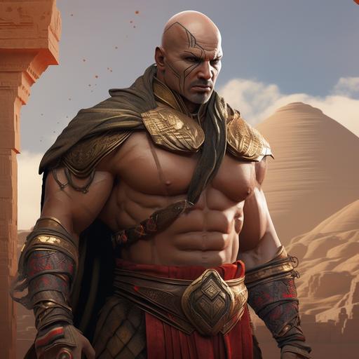 Futuristic male muscular big fat bald Arab pirate backdrop of Marvel Asgard