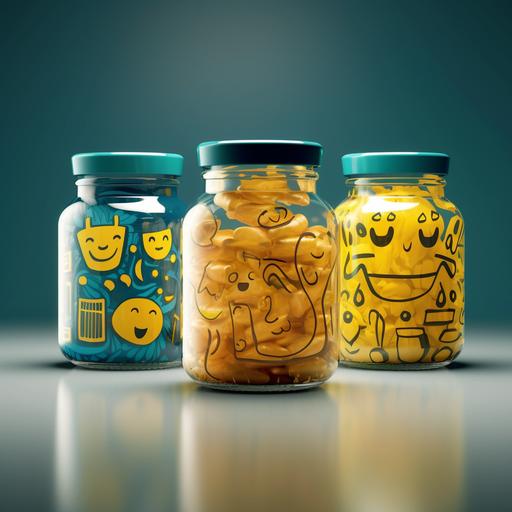 GLASS JAR, PRINTING ON IT, LUNCH TIME, HAPINESS, PATTERN, SOFT LINES, BREAK, FUN, SMILE, FUNNY, FRESG VEGETABLES, GOLD COLOR, SILVER COLOR, BLUE COLOR,