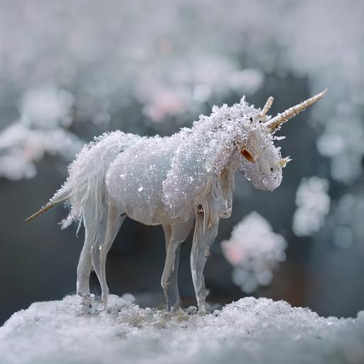 realistic photo of a unicorn in snow 3D 8k render