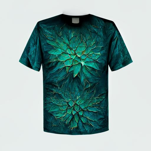 3d printed green teal cyan abstract art t-shirt covered with one green teal cyan leaves fractal design