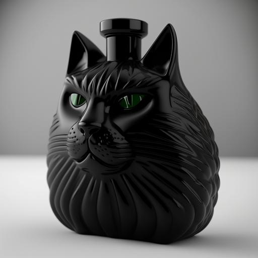3D realistic style black cat head shape perfume bottle