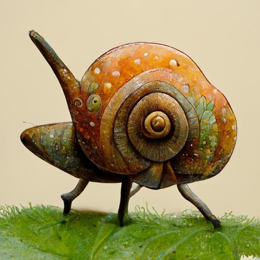 Garden snail with legs, funny looking, character