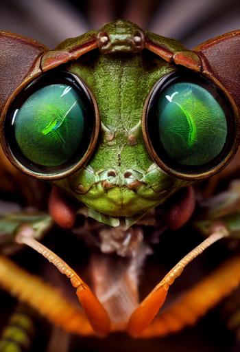 hyper-detailed macro photo of a steampunk praying mantis face --ar 2:3 --test --creative