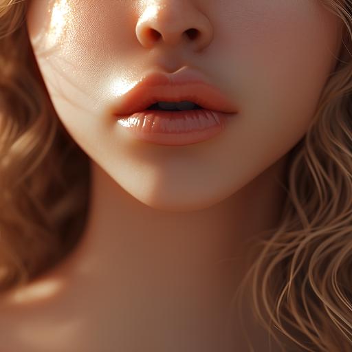 Generate a highly detailed and photorealistic close-up image capturing the lips of a girl. Emphasize the natural beauty and authenticity of the scene, utilizing soft and diffused natural light. Lips Close-Up: Illustrate a close-up view of the girl's lips, focusing on every intricate detail, texture, and nuance. Emphasize the natural color, shine, and the subtleties that make each lip unique. Natural Lighting: Utilize soft and diffused natural lighting to enhance the realism of the scene. Allow the light to gently play on the lips, creating highlights and shadows that add depth and authenticity. Facial Features: Integrate a small portion of the surrounding facial features to provide context and enhance the realism of the lips. Capture details such as the skin texture around the lips and any subtle expressions. Expression: Illustrate a natural and relaxed expression on the lips, capturing any subtle nuances that convey authenticity. Pay attention to details like the natural curves and contours of the lips. Composition: Frame the shot to highlight the lips in a visually compelling composition. Experiment with angles that bring attention to the details while maintaining an aesthetically pleasing overall balance. Style: Generate the image with MidJourney, placing a strong emphasis on achieving photorealism. Ensure meticulous attention to details, colors, and lighting to create a convincing portrayal of the girl's lips in natural light.   --v 6.0 --s 50