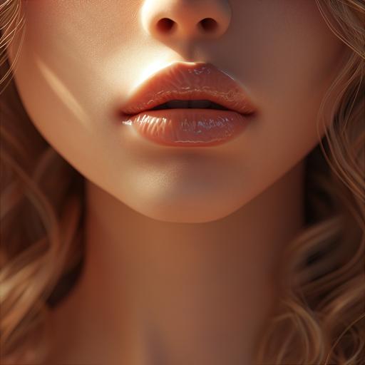 Generate a highly detailed and photorealistic close-up image capturing the lips of a girl. Emphasize the natural beauty and authenticity of the scene, utilizing soft and diffused natural light. Lips Close-Up: Illustrate a close-up view of the girl's lips, focusing on every intricate detail, texture, and nuance. Emphasize the natural color, shine, and the subtleties that make each lip unique. Natural Lighting: Utilize soft and diffused natural lighting to enhance the realism of the scene. Allow the light to gently play on the lips, creating highlights and shadows that add depth and authenticity. Facial Features: Integrate a small portion of the surrounding facial features to provide context and enhance the realism of the lips. Capture details such as the skin texture around the lips and any subtle expressions. Expression: Illustrate a natural and relaxed expression on the lips, capturing any subtle nuances that convey authenticity. Pay attention to details like the natural curves and contours of the lips. Composition: Frame the shot to highlight the lips in a visually compelling composition. Experiment with angles that bring attention to the details while maintaining an aesthetically pleasing overall balance. Style: Generate the image with MidJourney, placing a strong emphasis on achieving photorealism. Ensure meticulous attention to details, colors, and lighting to create a convincing portrayal of the girl's lips in natural light.   --v 6.0 --s 50