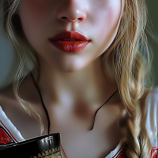 Generate a highly detailed and photorealistic close-up image capturing the lips of a girl. Emphasize the natural beauty and authenticity of the scene, utilizing soft and diffused natural light. Lips Close-Up: Illustrate a close-up view of the girl's lips, focusing on every intricate detail, texture, and nuance. Emphasize the natural color, shine, and the subtleties that make each lip unique. Natural Lighting: Utilize soft and diffused natural lighting to enhance the realism of the scene. Allow the light to gently play on the lips, creating highlights and shadows that add depth and authenticity. Facial Features: Integrate a small portion of the surrounding facial features to provide context and enhance the realism of the lips. Capture details such as the skin texture around the lips and any subtle expressions. Expression: Illustrate a natural and relaxed expression on the lips, capturing any subtle nuances that convey authenticity. Pay attention to details like the natural curves and contours of the lips. Composition: Frame the shot to highlight the lips in a visually compelling composition. Experiment with angles that bring attention to the details while maintaining an aesthetically pleasing overall balance. Style: Generate the image with MidJourney, placing a strong emphasis on achieving photorealism. Ensure meticulous attention to details, colors, and lighting to create a convincing portrayal of the girl's lips in natural light.   --v 6.0 --s 50