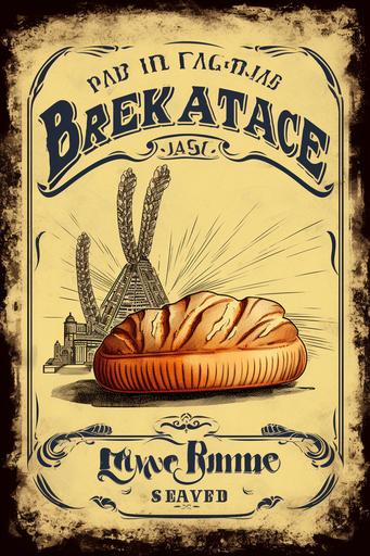 Generate a vintage-style sketch capturing the essence of a timeless bakery with vintage bread packaging, pastries, and iconic bakery brand logos on aged pape, --ar 2:3