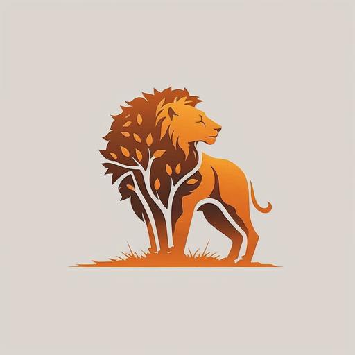 Generate an emblematic and simple logo of a friendly orange lion. The logo should be easily recognizable and memorable, with a minimalistic and clean design. The lion should be depicted in a playful and approachable manner, using a limited color palette and basic shapes to convey its friendly nature. The logo should be suitable for a wide range of applications, including branding, advertising, and merchandise.