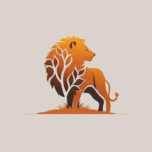 Generate an emblematic and simple logo of a friendly orange lion. The logo should be easily recognizable and memorable, with a minimalistic and clean design. The lion should be depicted in a playful and approachable manner, using a limited color palette and basic shapes to convey its friendly nature. The logo should be suitable for a wide range of applications, including branding, advertising, and merchandise.