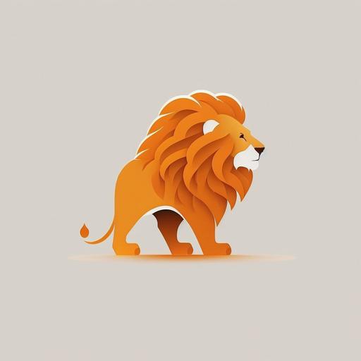 Generate an emblematic and simple logo of a friendly orange lion. The logo should be easily recognizable and memorable, with a minimalistic and clean design. The lion should be depicted in a playful and approachable manner, using a limited color palette and basic shapes to convey its friendly nature. The logo should be suitable for a wide range of applications, including branding, advertising, and merchandise.