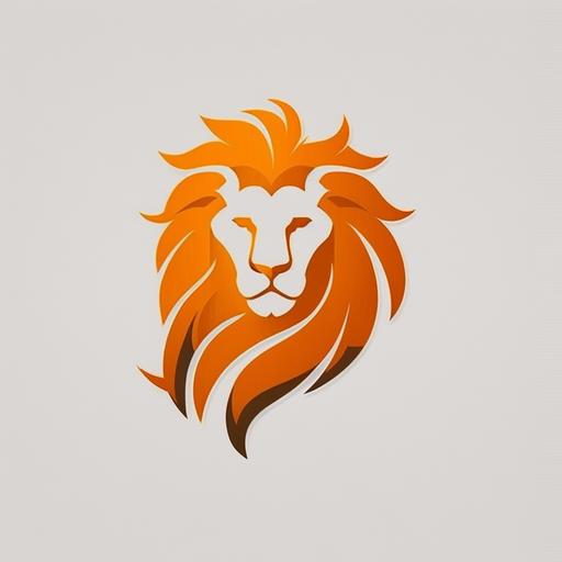 Generate an emblematic and simple logo of a friendly orange lion. The logo should be easily recognizable and memorable, with a minimalistic and clean design. The lion should be depicted in a playful and approachable manner, using a limited color palette and basic shapes to convey its friendly nature. The logo should be suitable for a wide range of applications, including branding, advertising, and merchandise.