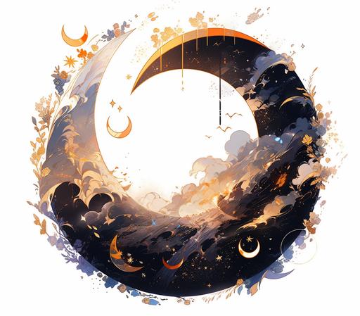 Generate an illustration showcasing the phases of the moon, with each phase symbolizing different energies and spiritual themes --ar 2000:1763 --s 250 --niji 5