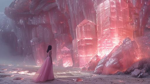 Giant Crystal Cave , cyberpunk hyper-realistic hulk wearing pink tutu --v 6.0 --ar 16:9 --s 1000