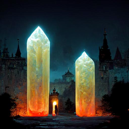 Giant candles at the gate of a diamond castle
