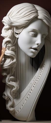Giant white stone harp made by Antonio Canova, scary creepy face, hyper realistic, abstract, --ar 9:22