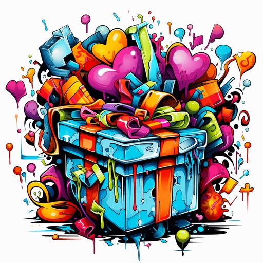 Gift-Wrapping Fun, Sticker, Happy, Sparkly Colors, Graffiti, Contour, Vector, White Background, Detailed
