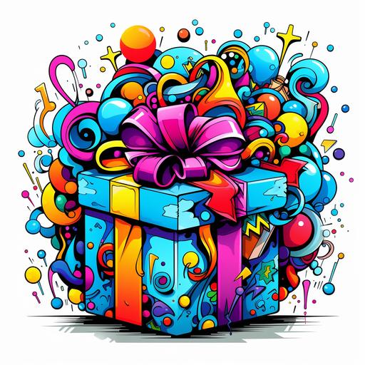 Gift-Wrapping Fun, Sticker, Happy, Sparkly Colors, Graffiti, Contour, Vector, White Background, Detailed