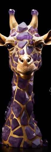 Giraffe 🦒 is a Purple amethyst geode and sparkling mineral crystal reflections face Purple amethyst geode and sparkling mineral crystal reflections, sculpture statue porcelain Purple amethyst geode and sparkling mineral crystal reflections texture, diamonds, detailed eyes, full Perfect body, symmetrical, Intricate detail, Gothic, Concept art, Middle shot portrait, toy Golden ratio, ultra high details, full face, symmetrical eyes, Low light, Cinematic lighting, NVIDIA Iray render, ultra high definition, π, artstation, Smooth, sharp focus, Photorealism, Photography, Realistic Detail, Depth of field, 8k, Full HD, 3d, Super resolution, octane render, Long exposure, unreal engine --ar 1:3 --upbeta --q 2 --v 5